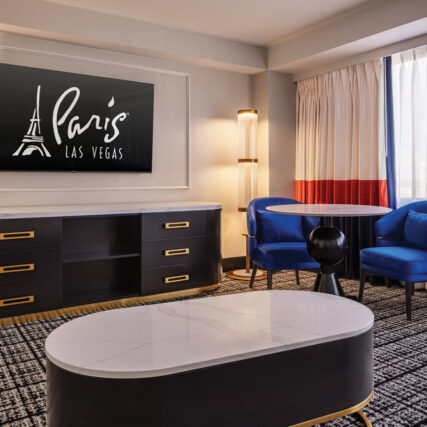 Custom table and floor lighting in the Paris Hotel Versailles Tower Executive Suite